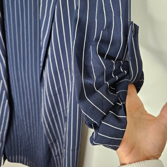 Aritzia Babaton New Kahlo Robe Sz XS Jacket Duster Pinstripe Navy Blue Corporate - Picture 6 of 15